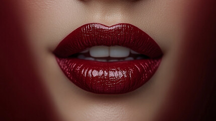 Women's defined lips on a solid background.