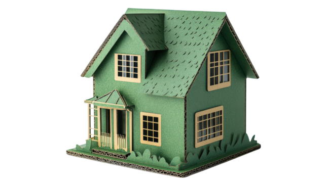 Miniature green model house with detailed architecture design