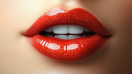 Obraz premium Women's lips on a solid fuchsia background.