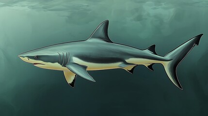 Obraz premium Shark swims in dark water.