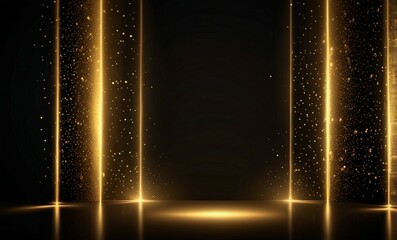 Luxurious gold stage display with spotlight and bokeh