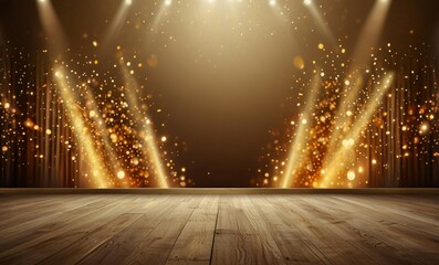 Luxurious gold stage display  with spotlight and bokeh