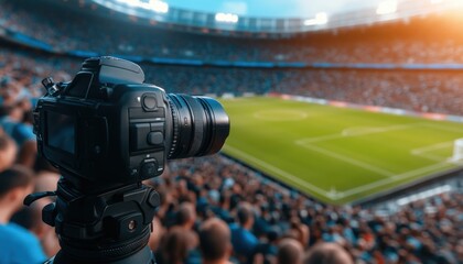 Capture the vibrant energy of a packed stadium with this aerial view during an intense game Witness the modern sports focus through a lens This image showcases the excitement of live sports with