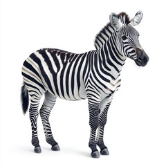 striking zebra with bold stripes stands isolated on white background