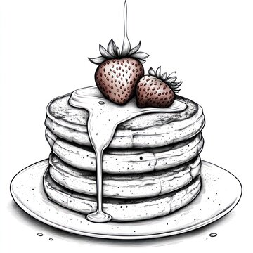 recommend clip art: Delicious pancake stack with strawberries and syrup.