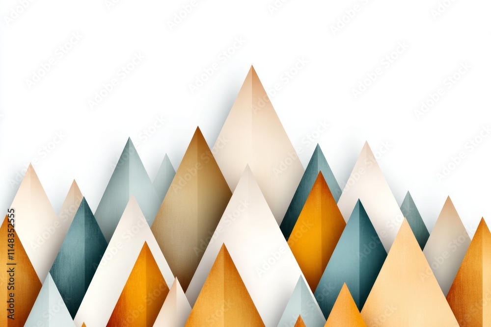 Poster A conceptual flat design of stacked pyramids forming a repeating geometric pattern, rendered in soft earth tones on a white background