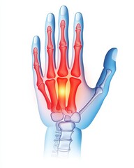 Naklejka premium Clinical close-up of red inflamed finger joint arthritis medical illustration for pain awareness