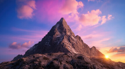 Majestic mountain peak at sunrise, symbolizing new beginnings and hope