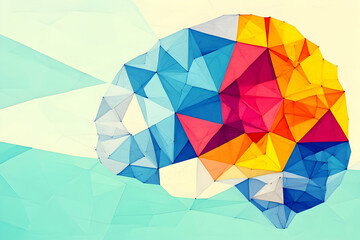 Abstract Colorful Brain Polygonal Design, Mind Power,  Background, Thinking, Concept.