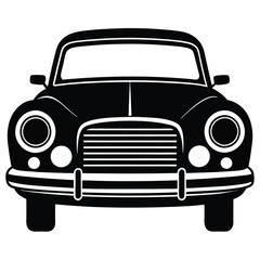 Vintage car front view silhouette on white background