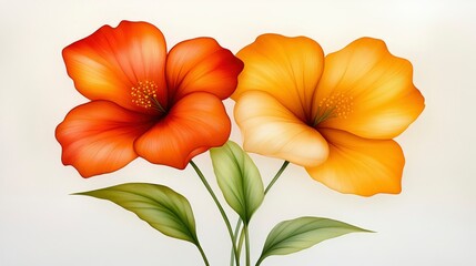 Naklejka premium Vibrant Orange and Yellow Hibiscus Flowers Painting