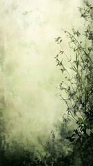 A soft, muted background with delicate plant silhouettes, evoking a serene atmosphere.