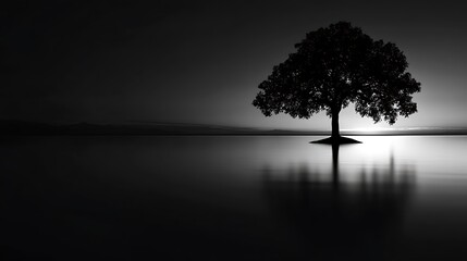 Obraz premium Lone tree at dusk.