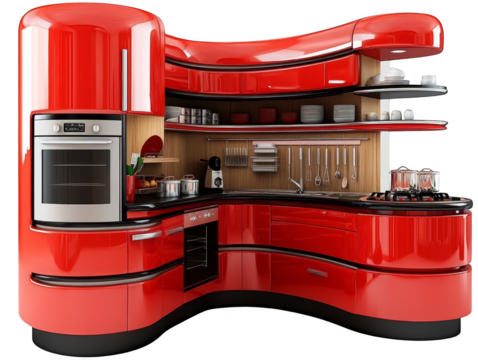 Modern Red L Shaped Kitchen Design