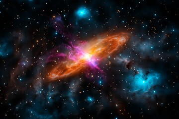 A dazzling galaxy viewed from a distant spaceship, with its vibrant star clusters glowing in a spectrum of colors