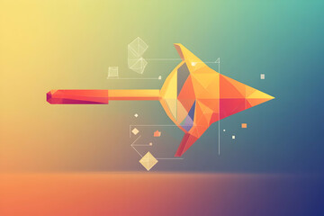 Abstract polygonal arrow pointing right, geometric background, data visualization, website banner.