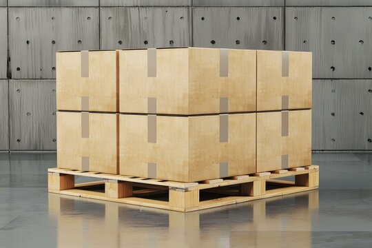 Stacked cardboard boxes on wooden pallet in warehouse
