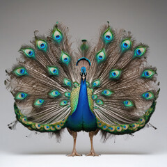 Fototapeta premium vibrant peacock displaying its stunning feathers in full splendor