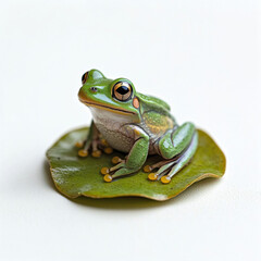 Fototapeta premium tiny frog sits on lily pad, showcasing vibrant colors and details