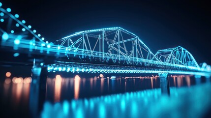 Fototapeta premium Illuminated Bridge at Night: A Symphony of Light and Steel