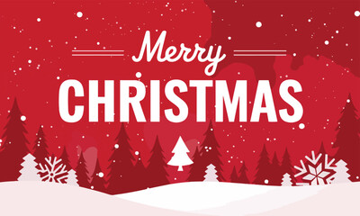 Merry Christmas red banner. Cartoon-style vector illustration for web design and holiday greetings.