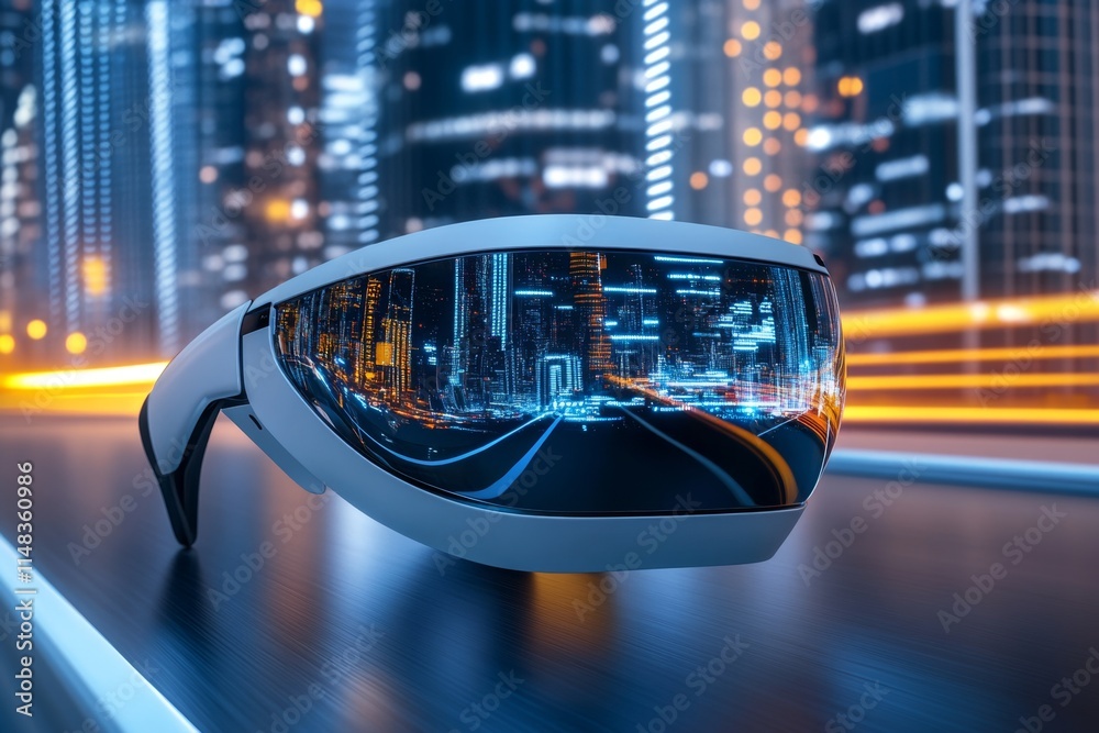 Poster a futuristic concept of augmented reality glasses with sleek transparent lenses and holographic disp