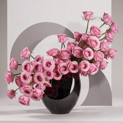 Pink roses in a black vase for elegant flower arrangement