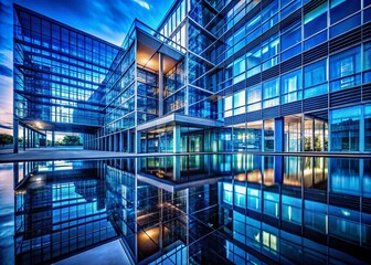 Stunning Blue Gel Architectural Photography: Modern Building Reflections
