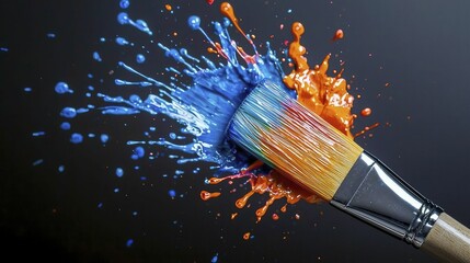 Fototapeta premium Vibrant Paintbrush Strokes Creating Colorful Splashes on Dark Background