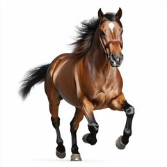 Obraz premium majestic horse galloping with flowing mane, isolated on white background