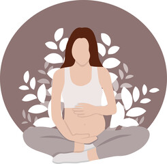 Illustration pregnant woman in lotus posture. Concept of pregnant yoga, meditation, health, care, exercises. Flat style vector illustration. Pregnant woman png