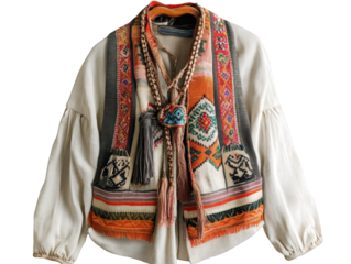 Ethnic Embroidered Blouse with Braided Tassels  Boho Chic Fashion