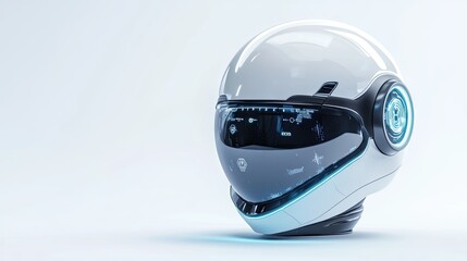 Fototapeta premium Futuristic white helmet with blue light accents.