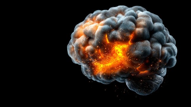 Exploding Brain Concept Image of Mental Overload, Stress, and Burnout
