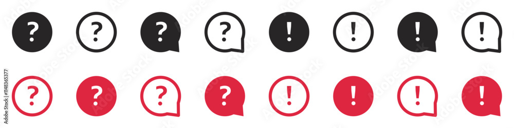 Wall mural set of question mark and exclamation mark icons. faq signs, help. help speech bubble sign, vector.