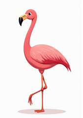 Fototapeta premium Adorable Pink Flamingo in Tropical Style, Vector Bird Illustration on White Background