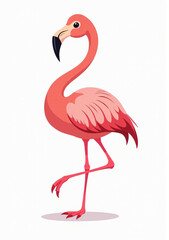 Fototapeta premium Adorable Pink Flamingo in Tropical Style, Vector Bird Illustration on White Background