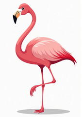 Obraz premium Elegant Pink Flamingo on One Leg, 2D Vector Animal Illustration on White Background 
