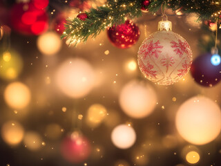 빛을 반사하는 금색과 은색으로 아름답게 제작된 크리스마스 장식품 클로즈업. 부드럽고 흐릿한 홀리데이 조명을 배경으로 프리미엄, 축제 분위기, 우아한 분위기를 선사합니다.