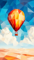 Obraz premium Low poly hot air balloon desert landscape travel poster design.