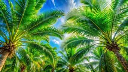 Stunning Panoramic Palm Tree Branches:  Beautiful Nature Photography, Tropical Paradise, Lush Greenery, Exotic Plants, Island Escape