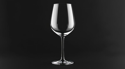 Empty clear wine glass on black background.