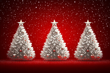 Fototapeta premium Red background with white Christmas trees, vector illustration. 