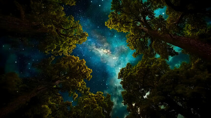 Obraz premium Majestic Forest Canopy with a Starry Sky