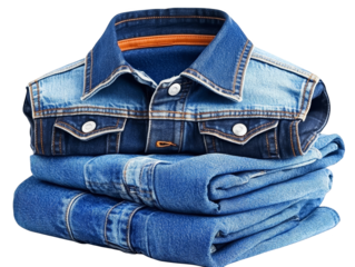 Stack of Denim Jeans and Jacket  Fashion Apparel  Blue Jeans Textile