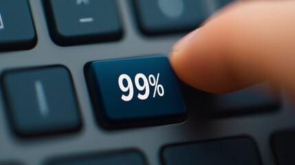 Close-up of a Finger Pressing a 99% Key on a Black Keyboard, Representing Progress, Achievement, or Technology in Digital Contexts