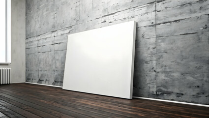 Modern Artistic Canvas Leaning Against a Concrete Wall in Minimalist Interior