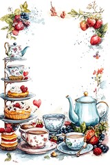 Elegant afternoon tea with assorted pastries and fruits in a charming floral setting