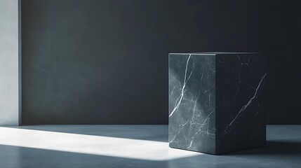 Marble block in dark space.