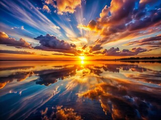 Obraz premium Sun on Water Double Exposure Photography: Surreal Sunset Ocean Scene